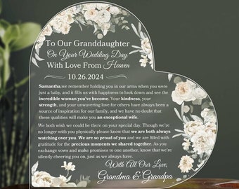 To Our Granddaughter On Your Wedding Day From Heaven Personalized Memorial Plaque Gift From Grandparents In Heaven To Bride Memory Keepsake