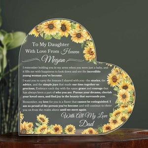 Placa con forma de corazón personalizada para mi hija, regalo de papá en el cielo, recuerdo conmemorativo para el recuerdo de papá a hija, regalo de cumpleaños para ella