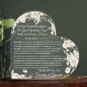 To Our Granddaughter On Your Wedding Day From Heaven Personalized Memorial Plaque Gift From Grandparents In Heaven To Bride Memory Keepsake