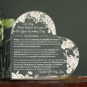 Para mi cuñada en el día de tu boda Regalo para la nueva cuñada Placa personalizada Regalo para la novia De la hermana del novio Regalos para la novia