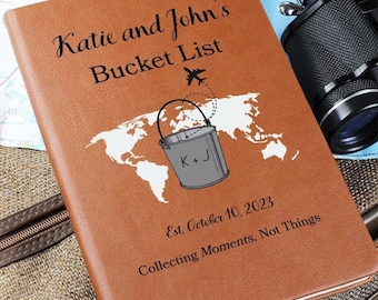 Bucket List-dagbok, present till par, personlig Bucket List-anteckningsbok, äventyrsbok, personlig rese-bucketlist, personliga namn, presenter