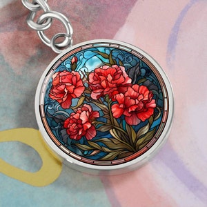 Carnation Flowers January Birth Flower Personalized Keychain Gift For January Birthday Month Gift For Daughter Gifts For Mom Floral Keychain
