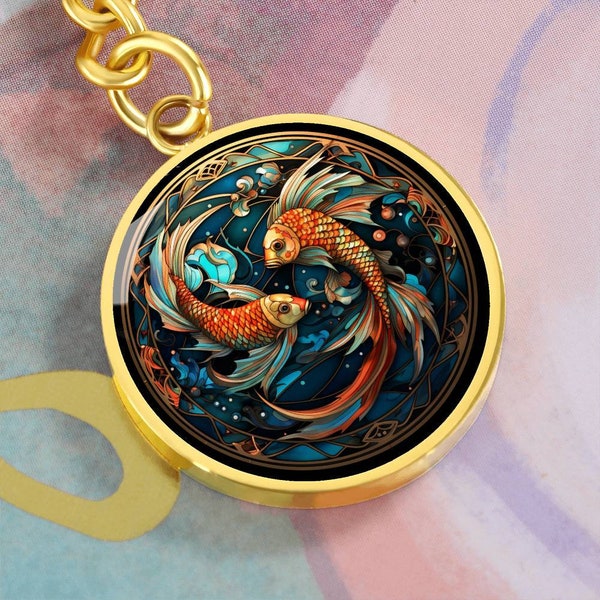 Zodiac Sign Pisces Fish Faux Stained Glass Personalized Keychain Gift For Astrology Lover Gift For Birthday Gift For Christmas Present