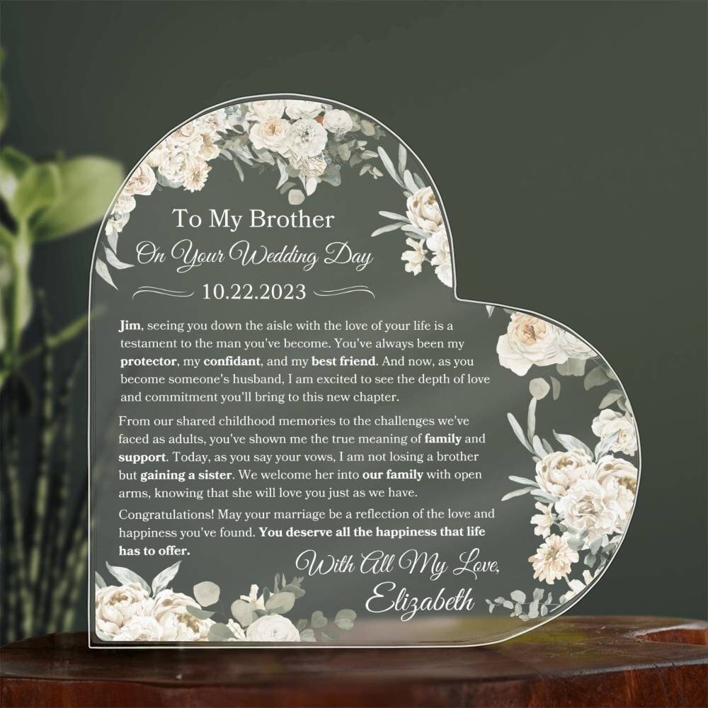 To My Brother On Your Wedding Day Personalized Plaque For Brother Wedding Day Gift From Sister To Brother Wedding Keepsake Gift For Him