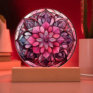 Bisexual Flag Colors Floral Mandala Faux Stained Glass Acrylic Plaque