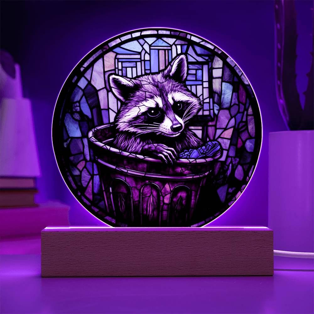 Raccoon In A Trash Can Lamp Trash Panda Gift For Animal Lover Lamp Faux Stained Glass Racoon LED Nightlight Gift For Christmas Present Gifts
