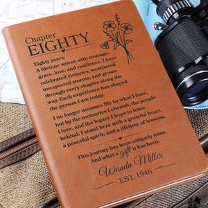 Custom Chapter Eighty Notebook, Personalized 80th Birthday Gift, Chapter 80 Birthflower Journal, Turning 80 Milestone, Unique Birthday