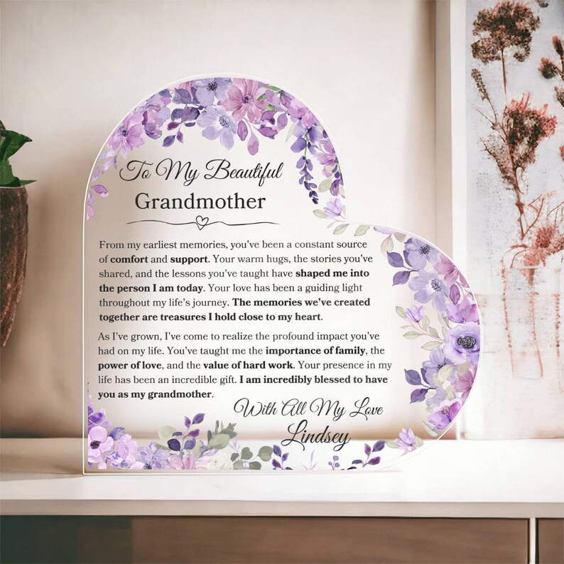 Grandmother Personalized Heart Plaque Gift for Grandma Birthday Gift ...