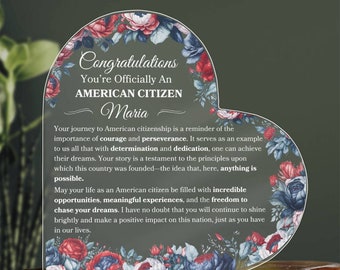 New Citizen Gift Personalized Heart Plaque Gift For A New American Citizen Gift For Female Immigrant Citizen Gift For New USA Citizenship