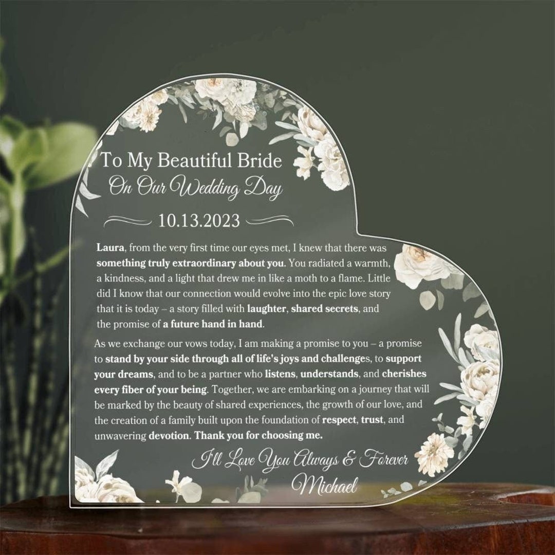 To My Bride Personalized Heart Plaque Gift for Bride Wedding Day Gift ...
