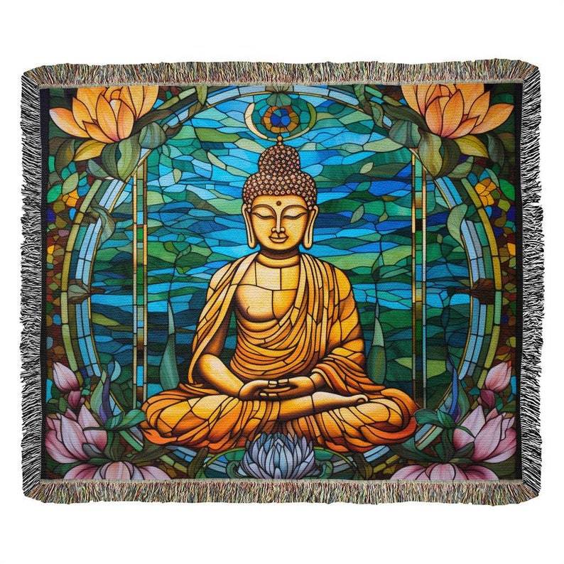 Buddha Faux Stained Glass Heirloom Woven Blanket Gautama Etsy