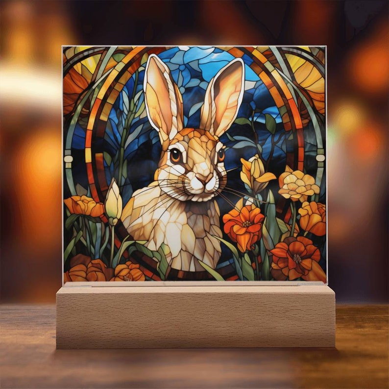 Rabbit Faux Stained Glass Acrylic Plaque for Bunny Lover Gift for ...