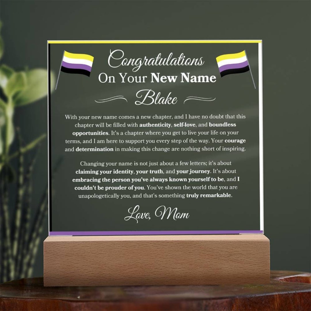 Nonbinary Name Change Gift Personalized Plaque for Nonbinary Pride Gift for LGBTQ Support