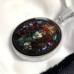 Medusa Faux Stained Glass Personalized Pendant Necklace For Greek Mythology Lover Gift For Birthday Present Medusa Jewelry Gifts