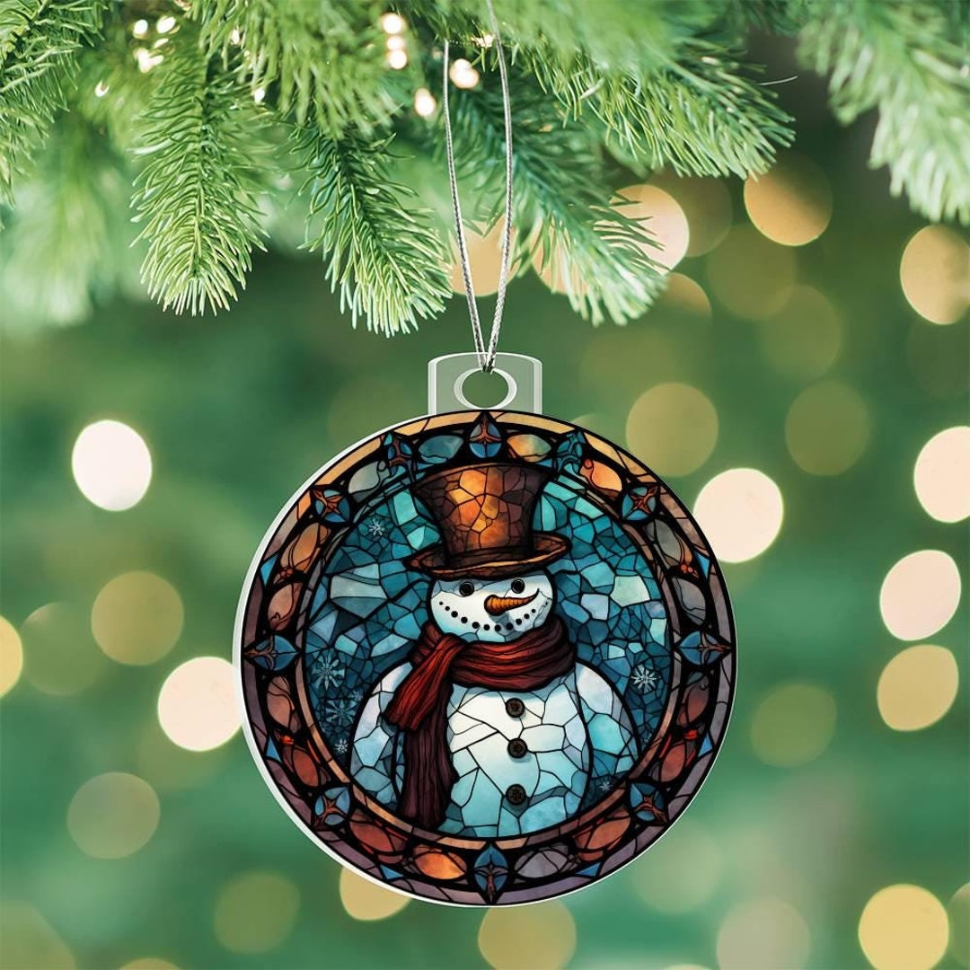 Snowman Faux Stained Glass Christmas Ornament for Winter Decoration for ...