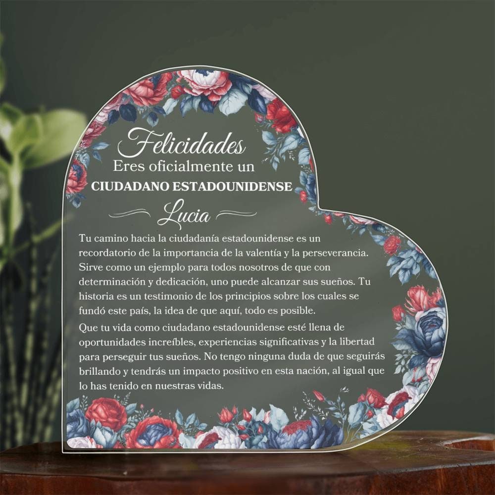 Regalo De Nuevo Ciudadano Personalized Heart Plaque For Spanish New American Citizen Gift For Female Citizen Nueva Ciudadanía Estadounidense