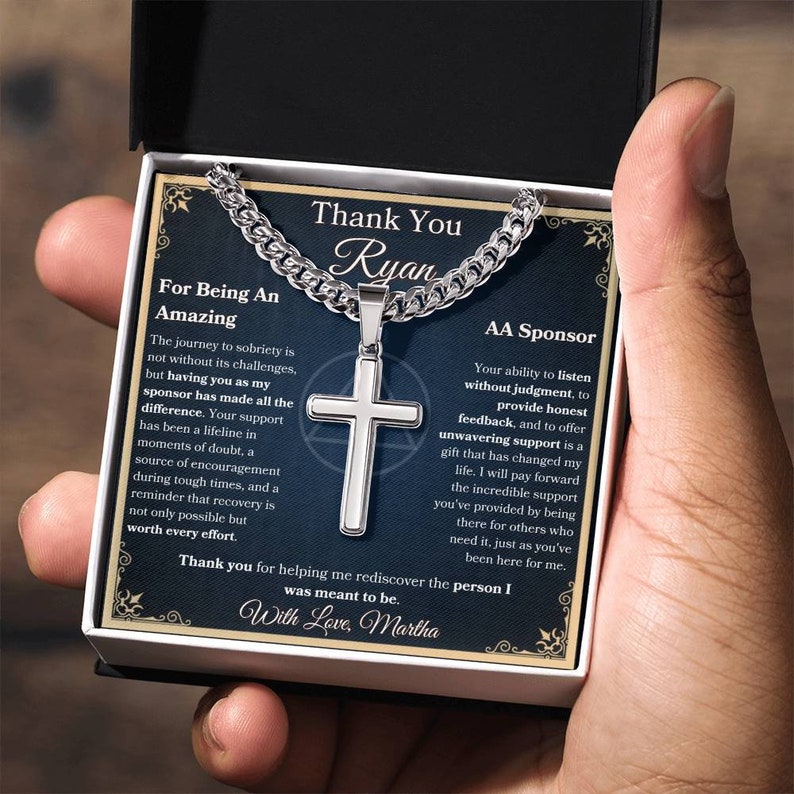 AA Sponsor Personalized Cross Necklace Gift for Alcoholics Etsy