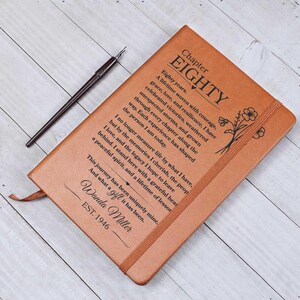 Custom Chapter Eighty Notebook, Personalized 80th Birthday Gift, Chapter 80 Birthflower Journal, Turning 80 Milestone, Unique Birthday