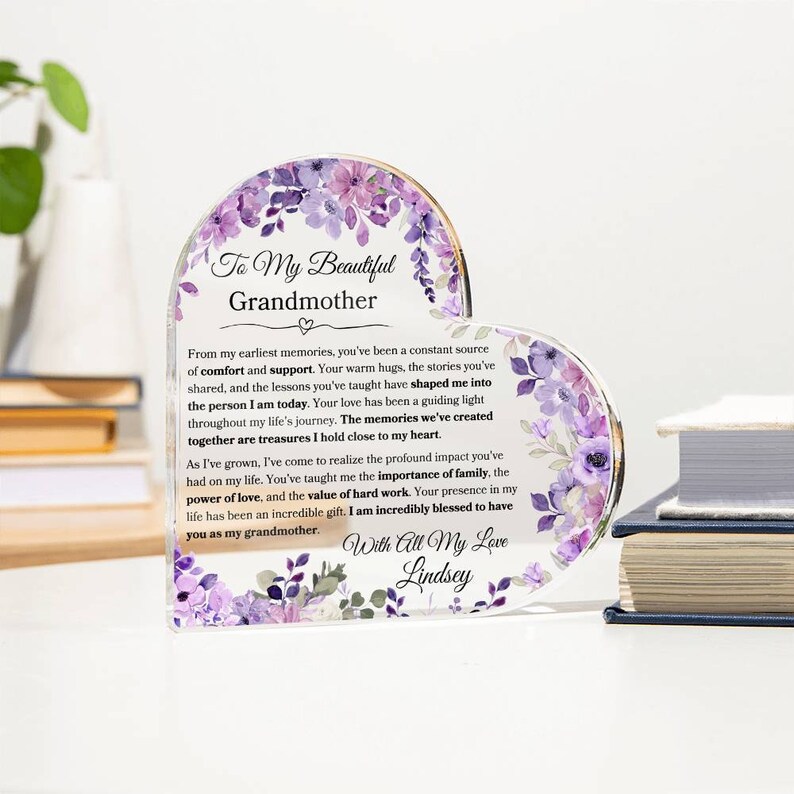 Grandmother Personalized Heart Plaque Gift for Grandma Birthday Gift ...