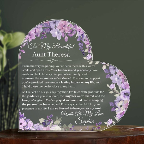 To My Aunt Personalized Heart Plaque Gift For Aunt Birthday Gift From Niece To Aunt Christmas Gift For Memory Keepsake Gift For Auntie