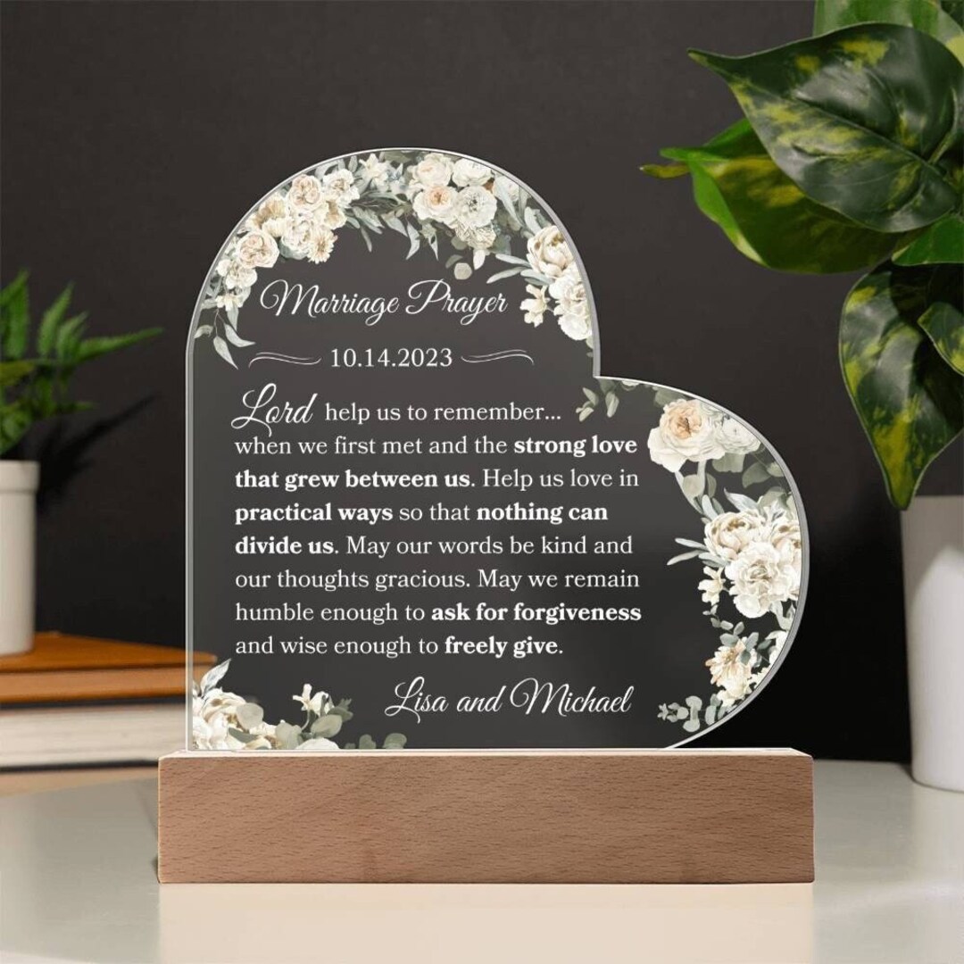 Marriage Prayer Personalized LED Heart Plaque for Religious Wedding