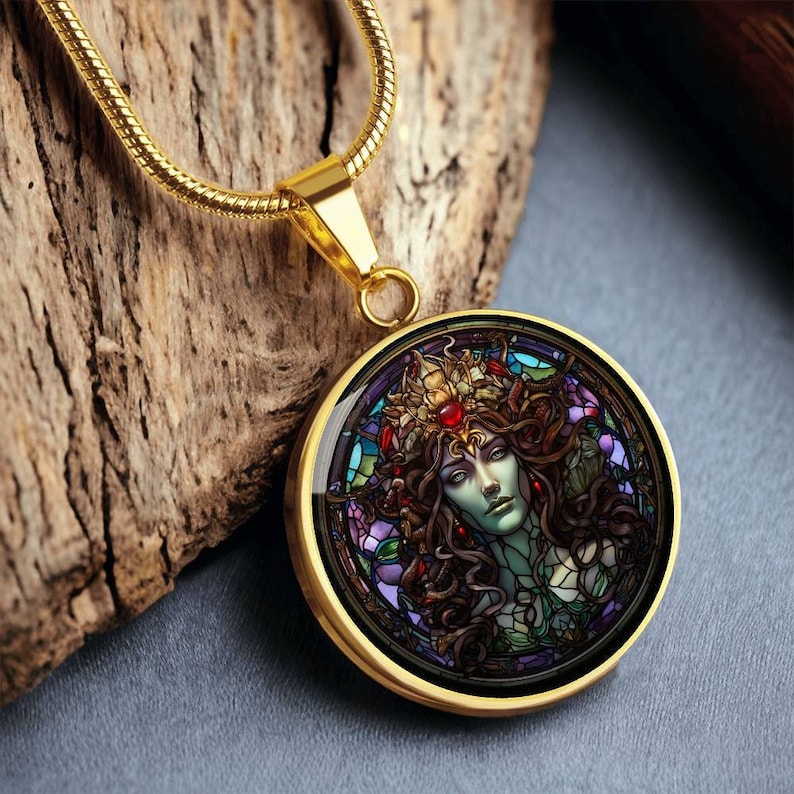 Medusa Faux Stained Glass Personalized Pendant Necklace For Greek Mythology Lover Gift For Birthday Present Medusa Jewelry Gifts