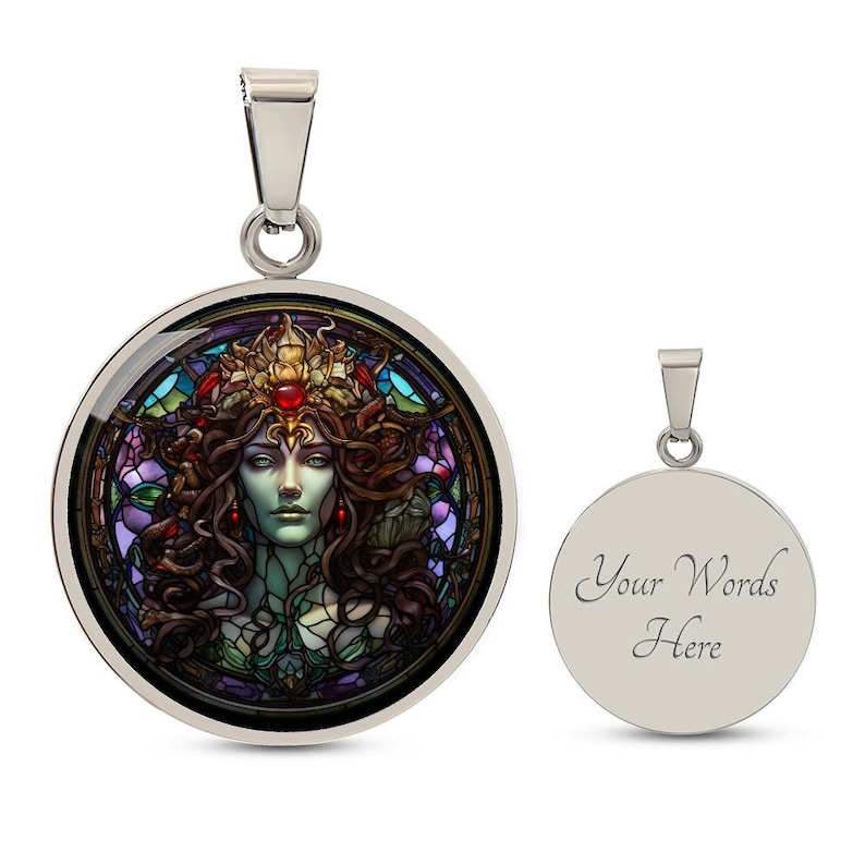Medusa Faux Stained Glass Personalized Pendant Necklace For Greek Mythology Lover Gift For Birthday Present Medusa Jewelry Gifts
