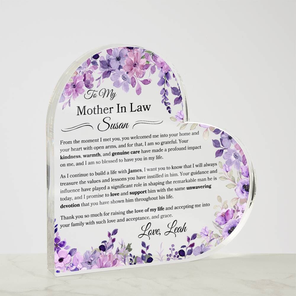 Regalo In Vetro A Forma Di Cuore Per Suocera - Targa Colorata Con Incisione "Alla Mia Suocera" - Souvenir Per Compleanno, Festa Della Mamma, Natale - Dimensioni 11x11x1,8 Cm