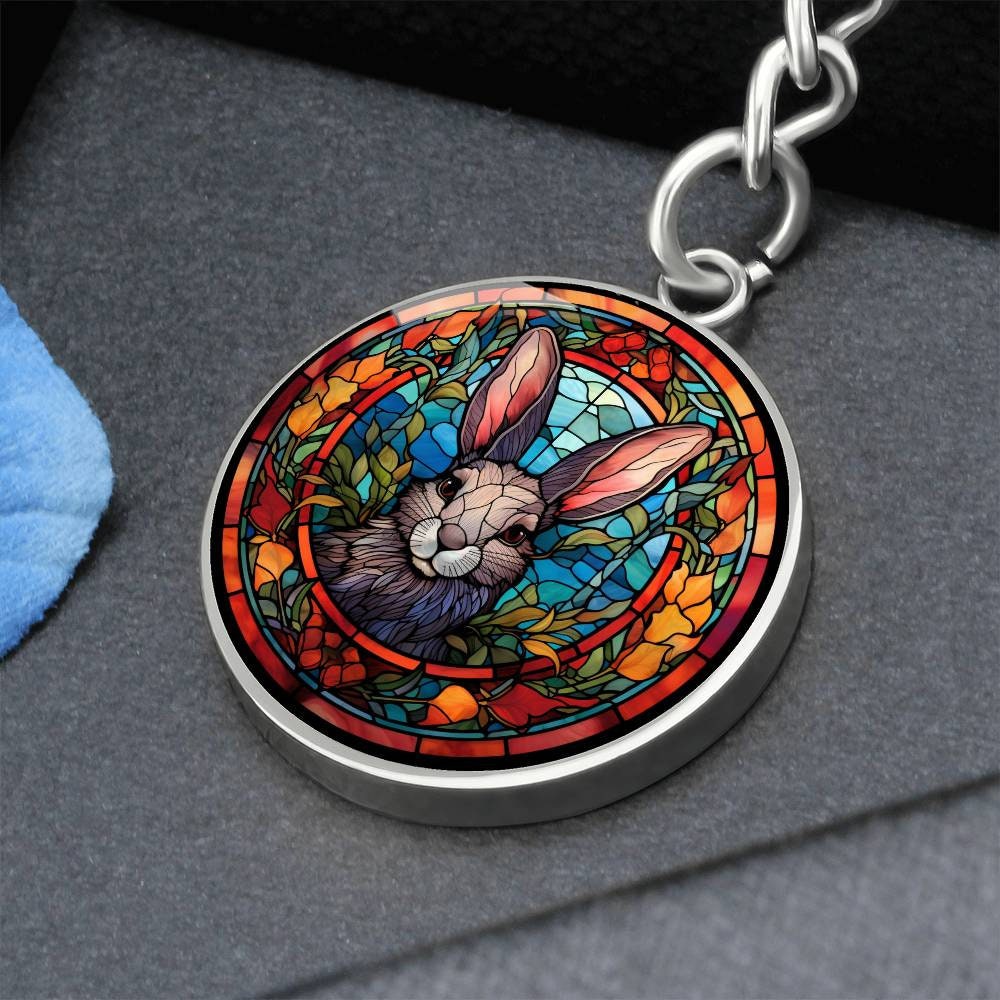 Rabbit Faux Stained Glass Personalized Keychain Gift for Animal Lover ...