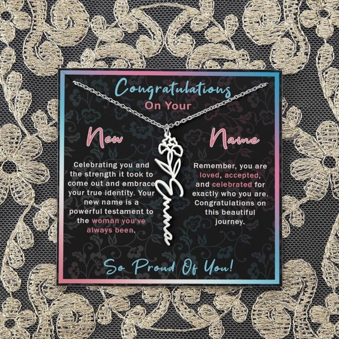 Transgender Name Change Personalized Name Necklace With Birth Flower