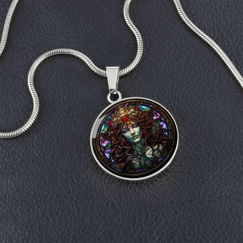 Medusa Faux Stained Glass Personalized Pendant Necklace For Greek Mythology Lover Gift For Birthday Present Medusa Jewelry Gifts