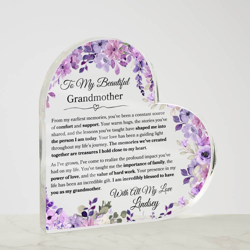 Grandmother Personalized Heart Plaque Gift for Grandma Birthday Gift ...
