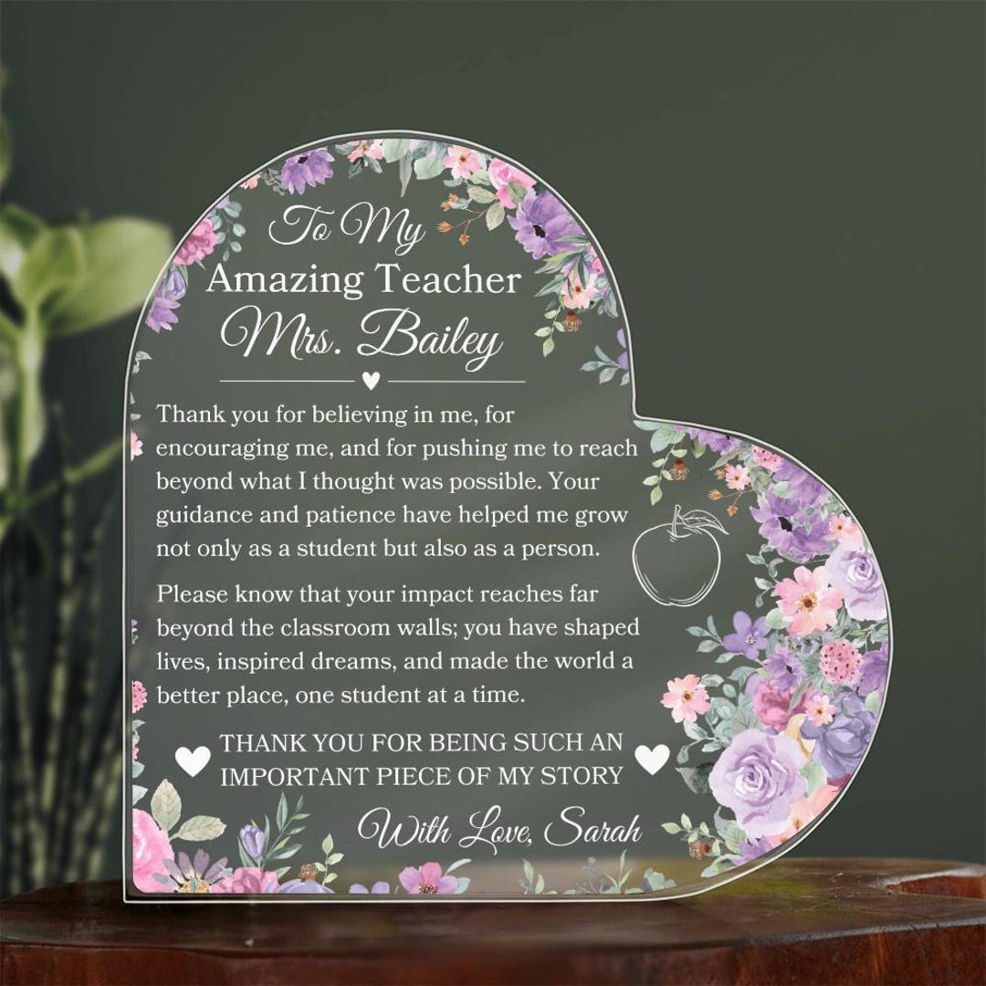 Personalized Teacher Thank You Gift From Student to Teacher Custom