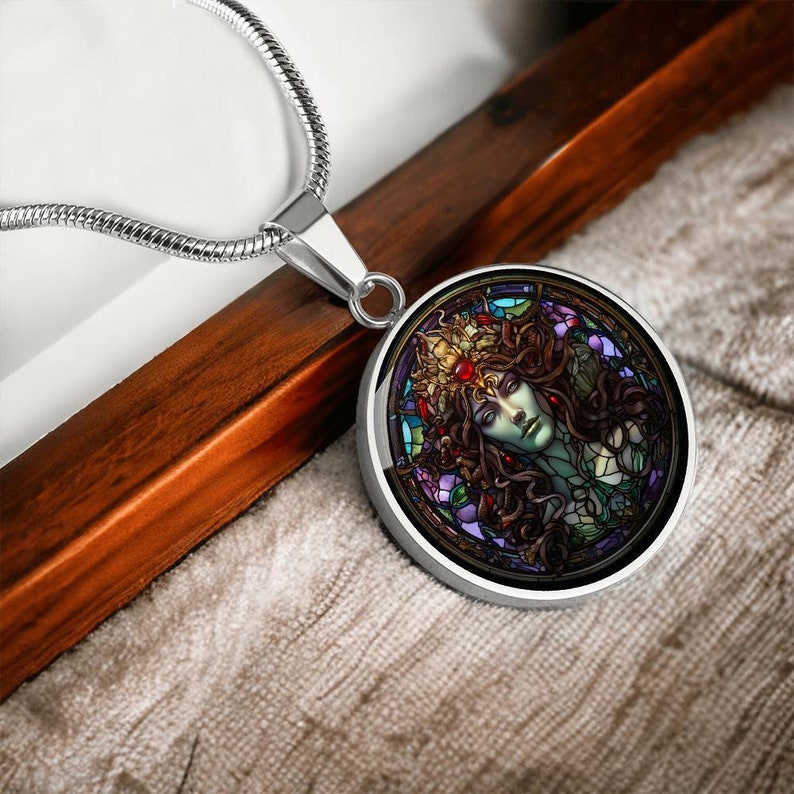 Medusa Faux Stained Glass Personalized Pendant Necklace For Greek Mythology Lover Gift For Birthday Present Medusa Jewelry Gifts