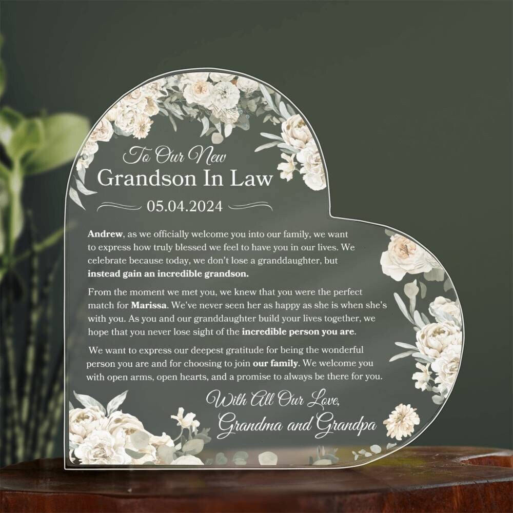 Grandson In Law Personalized Plaque For Wedding Day Gift From Bride's Grandparents To Groom Memory Keepsake Gift For Newlyweds In Law Gifts
