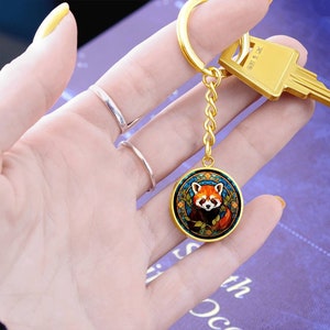 Porte-clés personnalisé en vitrail panda rouge pour amoureux des pandas Cadeau pour amoureux des animaux Cadeau pour anniversaire Porte-clés Cadeaux de Noël pour elle image 2