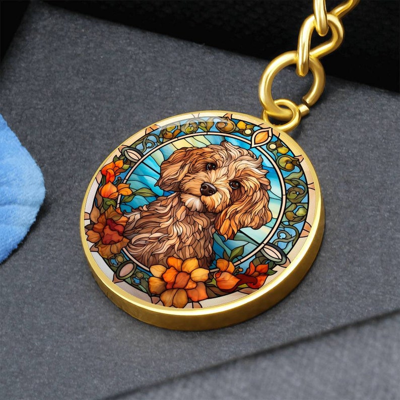 Stained Glass Cockapoo Cockapoo Dog Faux Stained Glass Personalized Pendant Keychain Gift for ...