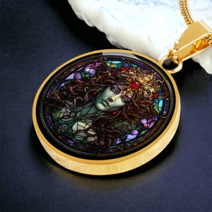 Medusa Faux Stained Glass Personalized Pendant Necklace For Greek Mythology Lover Gift For Birthday Present Medusa Jewelry Gifts