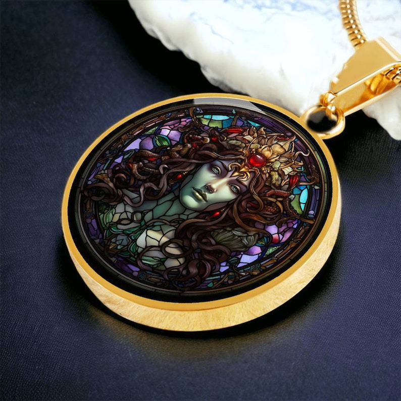 Medusa Faux Stained Glass Personalized Pendant Necklace For Greek Mythology Lover Gift For Birthday Present Medusa Jewelry Gifts
