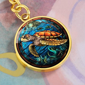 Sea Turtle Under The Sea Faux Stained Glass Personalized Keychain Gift For Turtle Lover Gift For Birthday Gifts For Christmas Gift For Her
