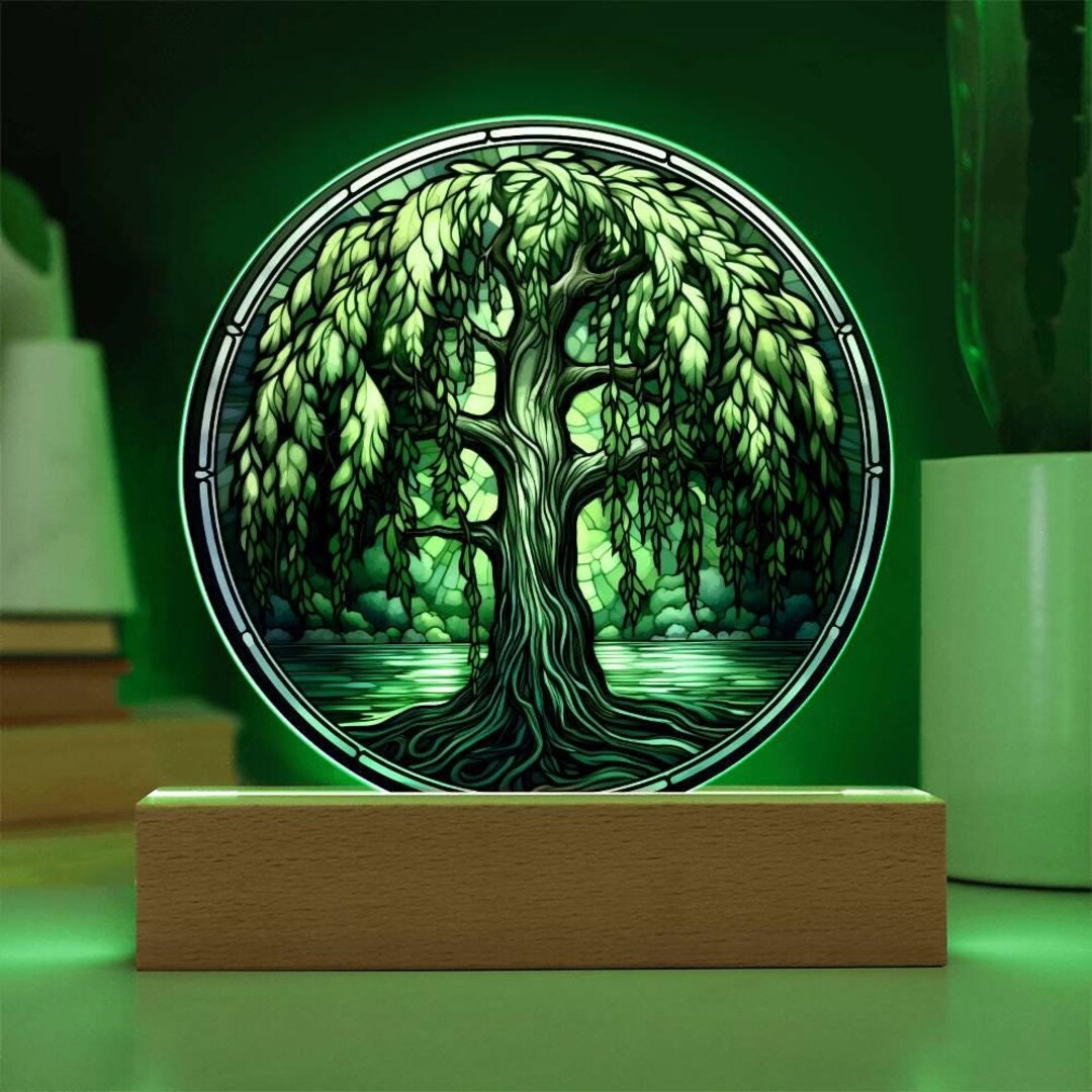 Weeping Willow Tree Lamp Faux Stained Glass Weeping Willow LED ...