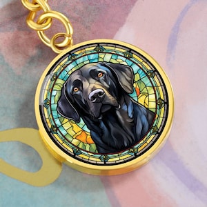 Labrador retriever noir faux vitrail pendentif personnalisé porte-clés pour chien maman cadeau pour animal de compagnie souvenir commémoratif pour cadeau d'anniversaire