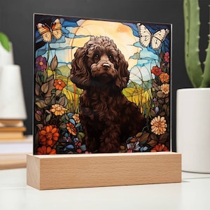 Stained Glass Cockapoo Chocolate Cockapoo Faux Stained Glass Acrylic Plaque Gift for Dog Mom ...