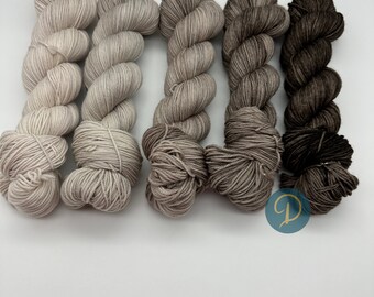 Handgeverfde wol, Fade Set, extra fijne Merino, 5 x 100 g