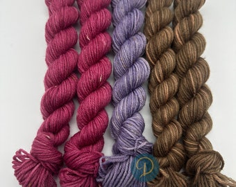 Hand-dyed sock yarn mini skeins set 4 ply, TWEED wool, 5 x 20g / 400 m