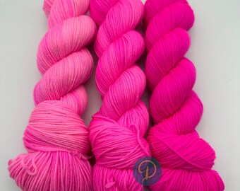 Handgefärbte Wolle, Set, extrafein Merino, 3 x 100g