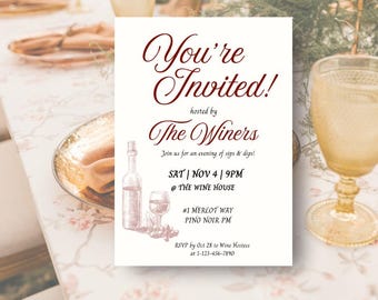 Wine Tasting Invitation | Girls Night Party, Editable 5x7 (Digital Download)