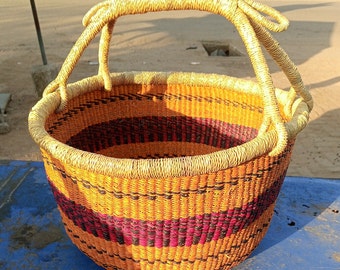 Grocery storage basket| straw basket with handle| mothers gift basket| woven beach basket| African market basket| eco-friendly basket