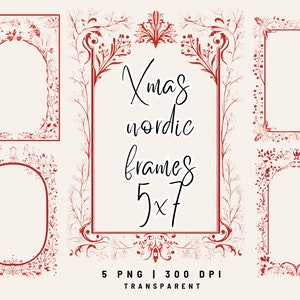 5 PNG Cornice natalizia nordica minimalista Clipart, Cornice nordica ad acquerello, Cornice natalizia prefabbricata, Creazione di cartoline, Uso commerciale