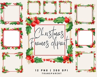 12 PNG Marcos de Navidad Clipart, Feliz Navidad PNG, Marco de Navidad prefabricado, Fabricación de tarjetas, Sublimación de Navidad Noel